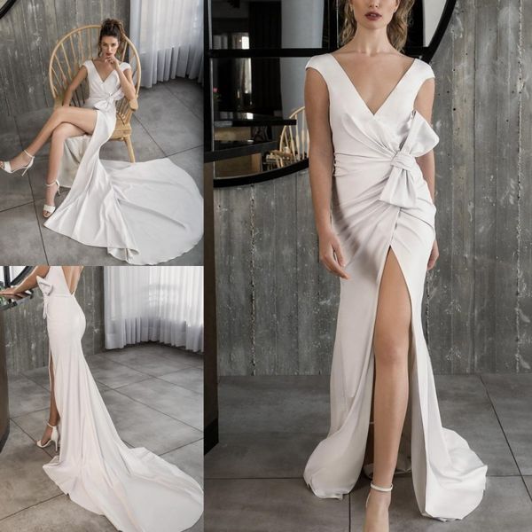 riki dalal 2019 mermaid wedding dresses high side split bridal gowns deep v neck backless sweep train vestidos de novia, White
riki dalal 2019 mermaid wedding dresses high side split bridal gowns deep v neck backless sweep train vestidos de novia, White
