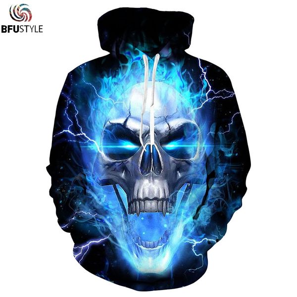 

2018 men women blue flame skeleton skull hoodies 3d hoodie hoody pullover sweatshirts streetwear tracksuit plus eur size s-3xl, Black