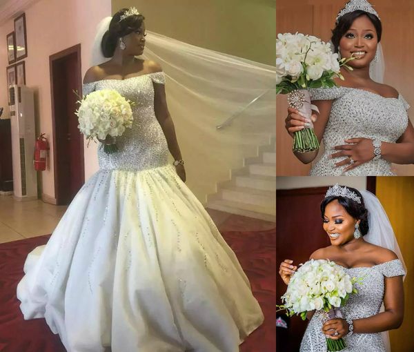 modest plus size wedding dresses mermaid off shoulder sweetheart neck trumpet bridal gowns sweep train tulle lace crystal wedding dress, White
modest plus size wedding dresses mermaid off shoulder sweetheart neck trumpet bridal gowns sweep train tulle lace crystal wedding dress, White