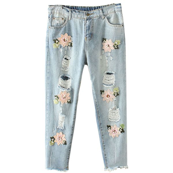 new arrival plus size women's ripped jeans fashion boyfriend jeans for woman hole denim pants flowers embroidery, Blue
new arrival plus size women's ripped jeans fashion boyfriend jeans for woman hole denim pants flowers embroidery, Blue