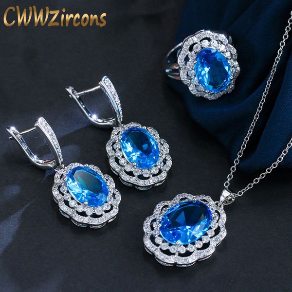 cwwzircons vintage women costume accessories luxury big oval light blue crystal jewelry sets with cubic zirconia stones t012, Silver
cwwzircons vintage women costume accessories luxury big oval light blue crystal jewelry sets with cubic zirconia stones t012, Silver