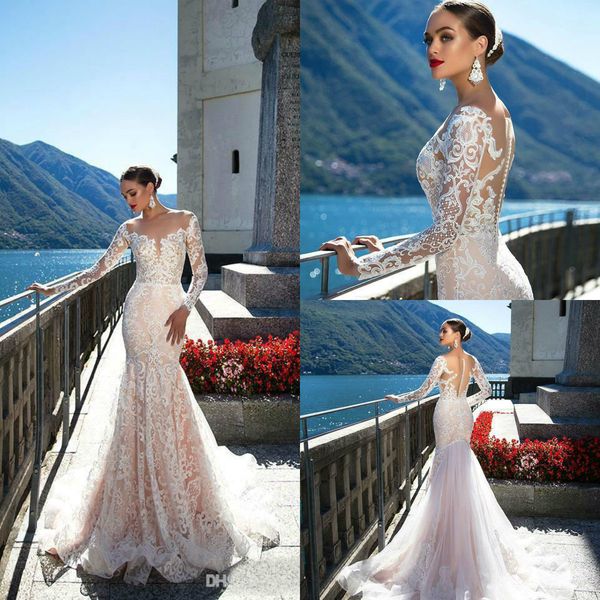 2019 mermaid wedding dresses long sleeves lace appliqued sweep train bridal gowns robe de mariée beach wedding dress, White
2019 mermaid wedding dresses long sleeves lace appliqued sweep train bridal gowns robe de mariée beach wedding dress, White
