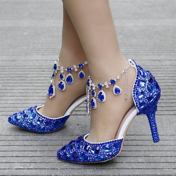 new fashionl pointed toe shoes for women blue crystal high heel wedding shoes thick heels beautiful rhinestone plus size shoes, Black
new fashionl pointed toe shoes for women blue crystal high heel wedding shoes thick heels beautiful rhinestone plus size shoes, Black