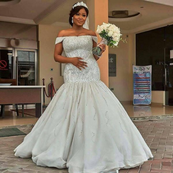 amazing heavy beading wedding dresses off the shoulder mermaid plus size bridal gowns crystals beaded wedding vestidos de noiva, White
amazing heavy beading wedding dresses off the shoulder mermaid plus size bridal gowns crystals beaded wedding vestidos de noiva, White