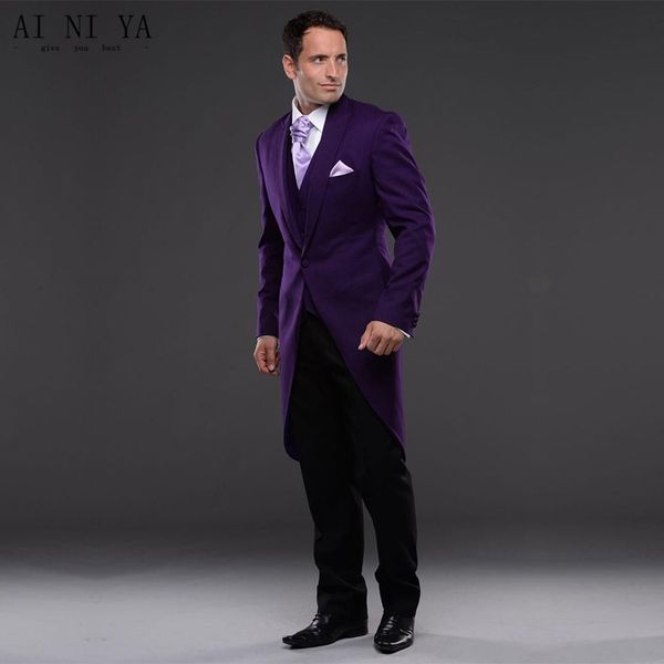 new men suits purple bridegroom 2018 groom tuxedo men wear groomsman best man suit evening prom party 3 piece, White;black