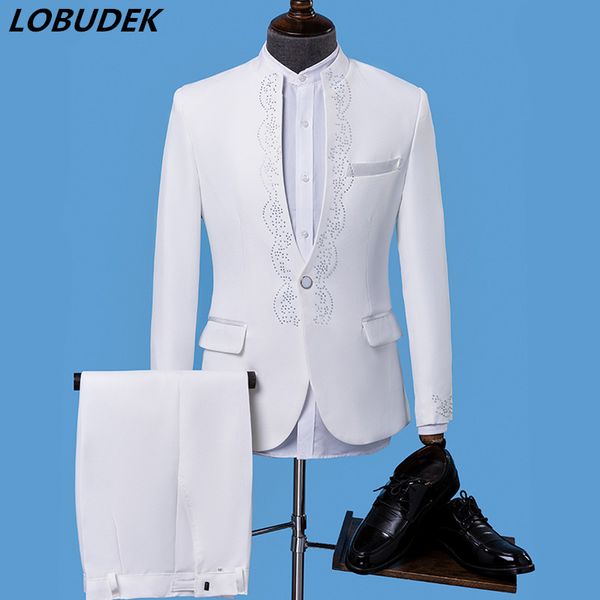 white sparkly crystals men's suits slim blazer formal wedding prom singer costume singer chorus host performance stage outfit, White;black
white sparkly crystals men's suits slim blazer formal wedding prom singer costume singer chorus host performance stage outfit, White;black