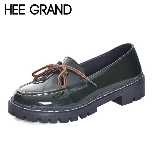 

hee grand 2017 patent leather women oxfords british new spring platform flats casual lace-up ladies brogue shoes woman xwd6041, Black