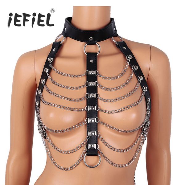 imitation leather punk gothic halter neck metal chain tassel chest belt with lock costumes bondage body chest harness, Black
imitation leather punk gothic halter neck metal chain tassel chest belt with lock costumes bondage body chest harness, Black