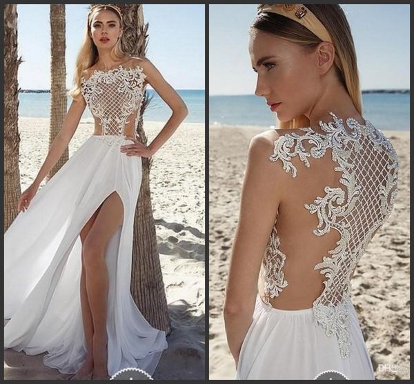 2018 new beaded applique wedding dresses side split beach bridal gowns plunging neck a line plus size wedding dress vestido de noiva 582, White
2018 new beaded applique wedding dresses side split beach bridal gowns plunging neck a line plus size wedding dress vestido de noiva 582, White