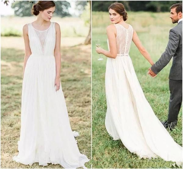 2018 boho country wedding dresses a line jewel sleeveless sweep train bridal gonws with lace chiffon plus size wedding gowns, White
2018 boho country wedding dresses a line jewel sleeveless sweep train bridal gonws with lace chiffon plus size wedding gowns, White