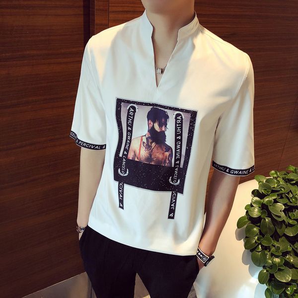 summer men's brand shirt short-sleeved v-neck pullover shirt fashion casual slim british wind men's social dress, White;black
summer men's brand shirt short-sleeved v-neck pullover shirt fashion casual slim british wind men's social dress, White;black