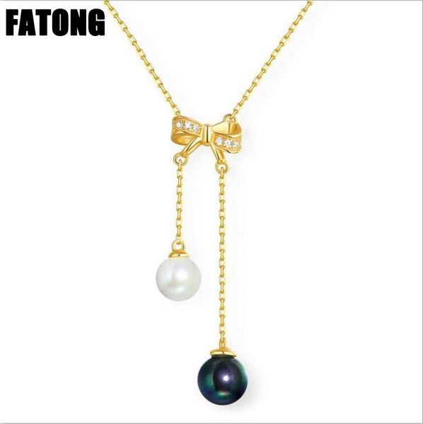 925 sterling silver temperament pearl necklace female cute bow black and white double beads versatile j0217
925 sterling silver temperament pearl necklace female cute bow black and white double beads versatile j0217