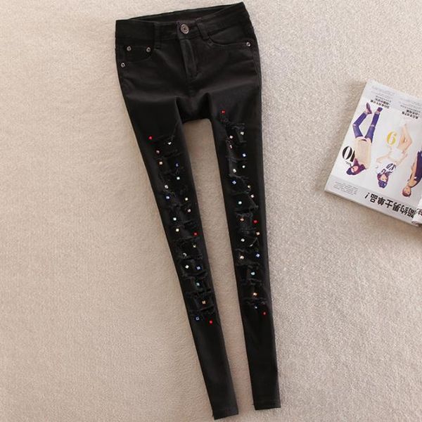 plus size 26-322018 new spring fashion mid-waist hole jeans women drilling skinny pencil jeans, Blue
plus size 26-322018 new spring fashion mid-waist hole jeans women drilling skinny pencil jeans, Blue