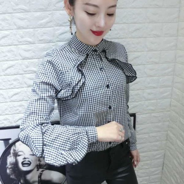 2018 spring long sleeve stand collar plaid cotton shirts women fashion european pink plaid blouses students ruffles, White
2018 spring long sleeve stand collar plaid cotton shirts women fashion european pink plaid blouses students ruffles, White