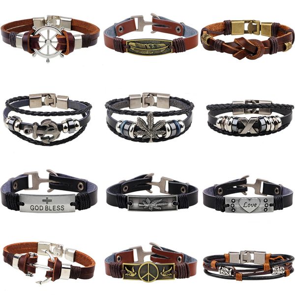 unsiex bracelets 58 design mix genuine leather bracelet anchor cross wristband leather bangle vintage jewelry for boyfriend gift, Black
unsiex bracelets 58 design mix genuine leather bracelet anchor cross wristband leather bangle vintage jewelry for boyfriend gift, Black