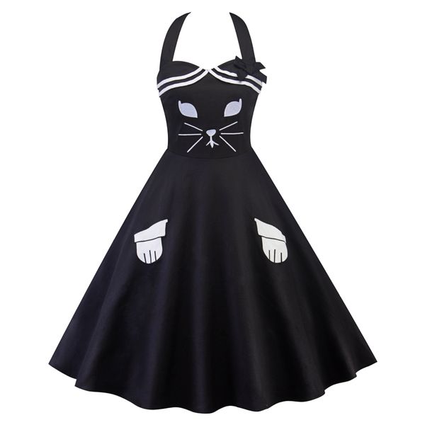 wipalo hepburn halloween vintage series women dress spring and summer v-neck cat printing design halter corset retro dress, White;black
wipalo hepburn halloween vintage series women dress spring and summer v-neck cat printing design halter corset retro dress, White;black
