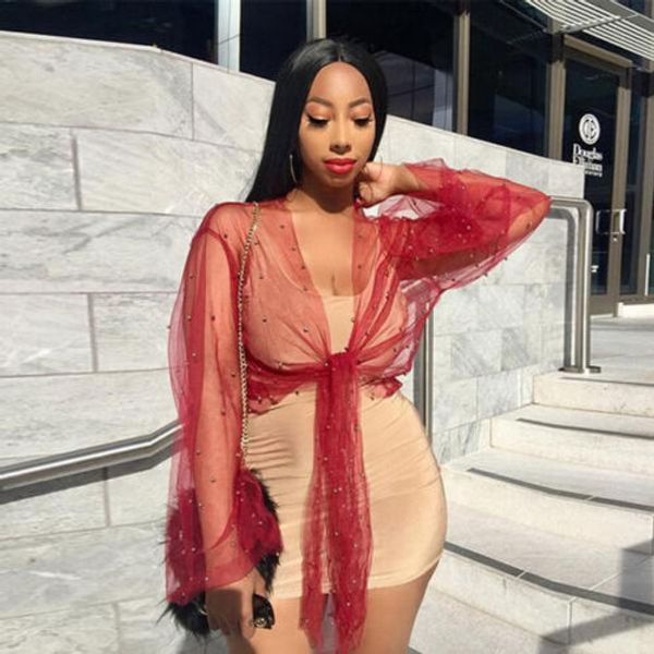 hirigin women long sleeve shirt casual deep v-neck see through red black colors blouse loose mesh sheer, White
hirigin women long sleeve shirt casual deep v-neck see through red black colors blouse loose mesh sheer, White