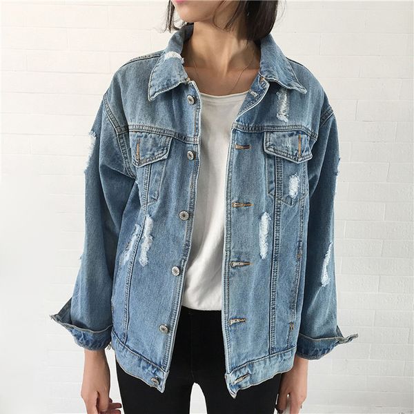 women denim jacket vintage long sleeve loose basic jackets hole button blue jeans coat casual girls outwear clothing autumn, Black;brown
women denim jacket vintage long sleeve loose basic jackets hole button blue jeans coat casual girls outwear clothing autumn, Black;brown