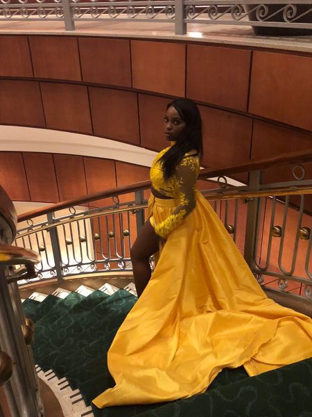 high neck long sleeve yellow prom dresses two pieces evening party dress gowns leg slit evening party gowns, Black
high neck long sleeve yellow prom dresses two pieces evening party dress gowns leg slit evening party gowns, Black
