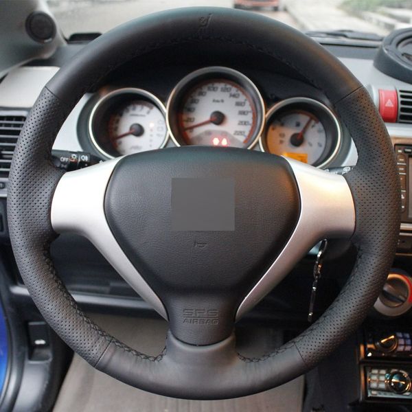 black leather hand-stitched car steering wheel cover for honda old city fit jazz 
black leather hand-stitched car steering wheel cover for honda old city fit jazz