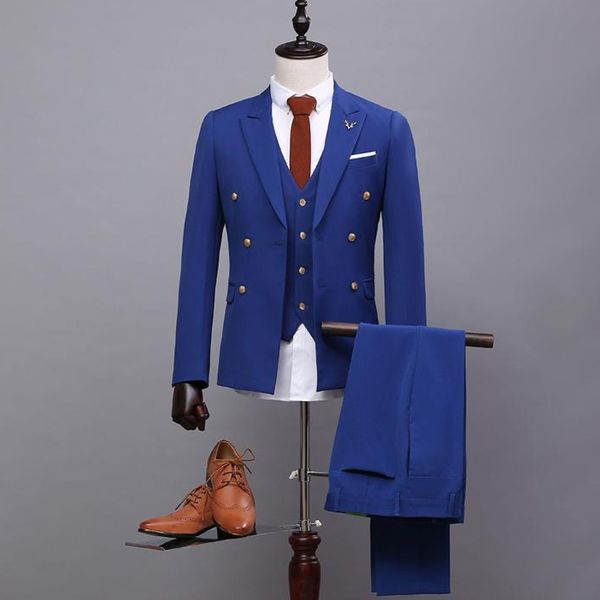 three piece royal blue business men sutis for groom wear peaked lapel classic fit custom made wedding tuxedos jacket pants vest, Black;gray
three piece royal blue business men sutis for groom wear peaked lapel classic fit custom made wedding tuxedos jacket pants vest, Black;gray