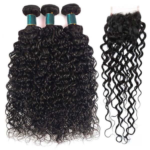human hair 3 bundles with 4x4 lace closure water wave brazilian wet and wavy virgin human hair weaves extension natural color 12-26 inch, Black
human hair 3 bundles with 4x4 lace closure water wave brazilian wet and wavy virgin human hair weaves extension natural color 12-26 inch, Black