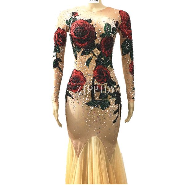 Multicolor Stones Rose Flowers Long Dress Red Green Rhinestones Stage Wear Nude Stretch Dress Bar Female Singer Evening Outfit
Multicolor Stones Rose Flowers Long Dress Red Green Rhinestones Stage Wear Nude Stretch Dress Bar Female Singer Evening Outfit