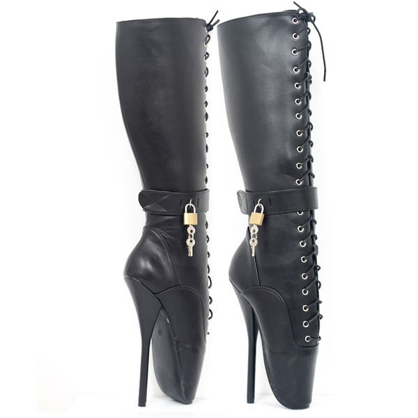new 18cm/" high heel locky lockable ballet boots women cross-tied fetish pinup spike heels knee-high boots, Black
new 18cm/" high heel locky lockable ballet boots women cross-tied fetish pinup spike heels knee-high boots, Black