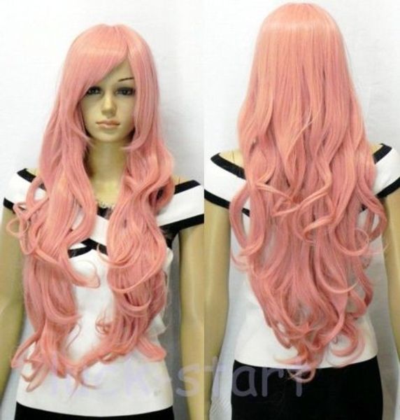 fashion new smoke wonderful pink curly wig party women's full, Black