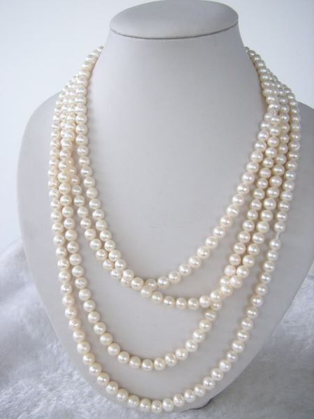 genuine 7-8mm natural white akoya cultured pearl hand knotted necklace 100", Silver
genuine 7-8mm natural white akoya cultured pearl hand knotted necklace 100", Silver