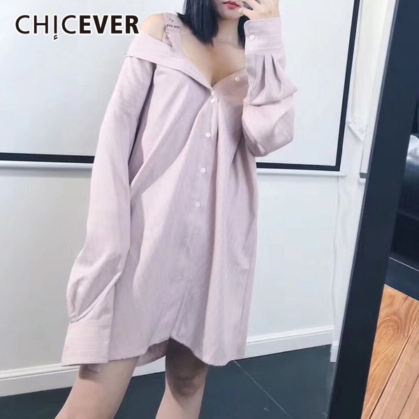 

chicever off shoulder womens and blouses loose big size hem asymmetrical slash neck striped autumn women's shirts new, White