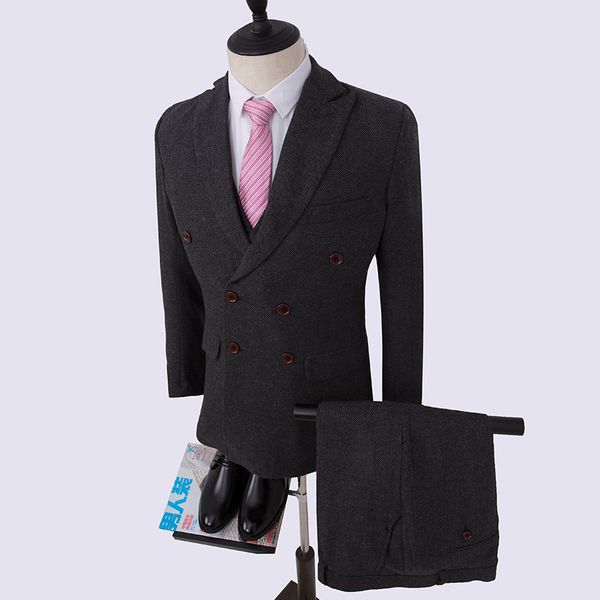 new double breasted tweed suits wool herringbone men suits blazers brand male tuxedos wedding groom party prom suit black 3 pcs, White;black
new double breasted tweed suits wool herringbone men suits blazers brand male tuxedos wedding groom party prom suit black 3 pcs, White;black