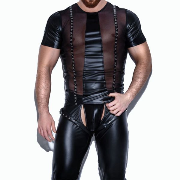black faux leather lingerie top erotic gay wet look front mesh see through sexy men's nightclub latex catsuit men exotic teddies
black faux leather lingerie top erotic gay wet look front mesh see through sexy men's nightclub latex catsuit men exotic teddies