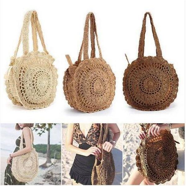 2018 summer women round beach straw shoulder bag handbag crochet bag