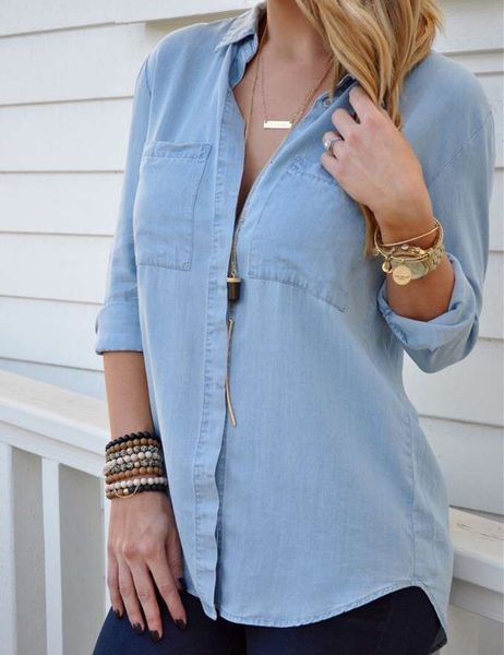 weania fashion ladies turn down neck button pocket blouse women long sleeve split denim jeans blouse female casual shirts, White
weania fashion ladies turn down neck button pocket blouse women long sleeve split denim jeans blouse female casual shirts, White