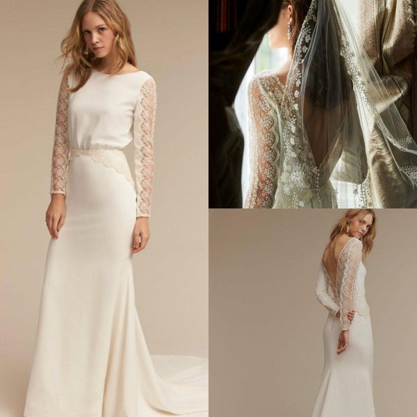 bhldn русалка 2018 свадебные платья атласные кружева спинки развертки поезд с длинным рукавом пляж свадебное платье плюс размер свадебные пл, White
bhldn русалка 2018 свадебные платья атласные кружева спинки развертки поезд с длинным рукавом пляж свадебное платье плюс размер свадебные пл, White
