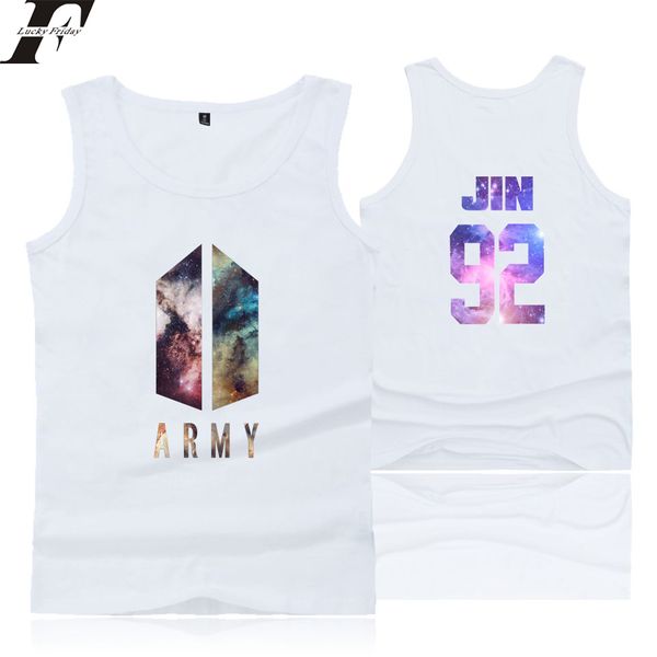 

bts army kpop love yourself tank women men summer sleeveless workout bodybuilding tank camiseta print vest, White