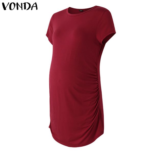 

vonda women 2018 summer pregnancy casual tees o neck short sleeve t-shirts pregnant plus size maternity clothings, White