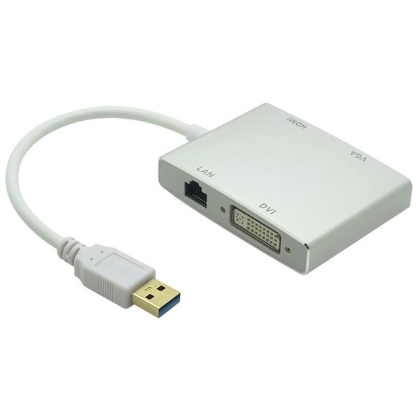 

4 в 1 Combo USB 3.0 Hub к HDMI 4K 30@HZ и VGA DVI RJ45 10/100/1000 Gigabit Ethernet кабель-адаптер для ноутбука