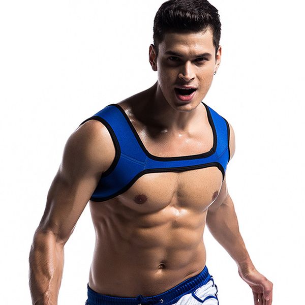 men neoprene fit gym sports shoulder strap belt body muscle chest harness, Black;blue
men neoprene fit gym sports shoulder strap belt body muscle chest harness, Black;blue