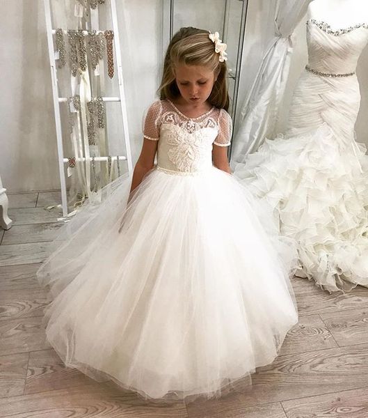 dot tulle short sleeve princess ball gown flower girls dresses lace appliques cute little girls pageant party wear open back, White;blue
dot tulle short sleeve princess ball gown flower girls dresses lace appliques cute little girls pageant party wear open back, White;blue