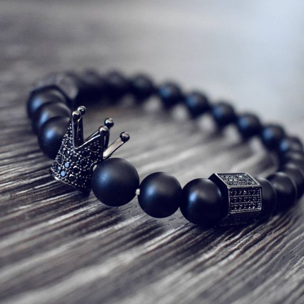 mcllroy trendy imperial crown & sers bracelets men natural stone beads for women men jewelry pulseras mujer bileklik erkek, Black
