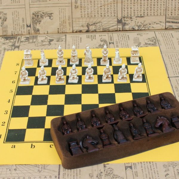 retro international chess - terracotta warrior figures modeling small size chess pieces - with leather chessboard
retro international chess - terracotta warrior figures modeling small size chess pieces - with leather chessboard