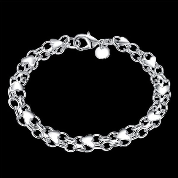 beast gif heart careful 925 silver bracelet jspb293,beast gift men and women sterling silver plated chain link bracelets, Black