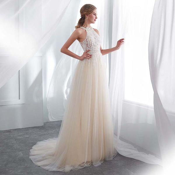 2018 beautiful champagne organza halter wedding dresses customize buttons back floor length bridal gowns with pearls belt bridal dress, White
2018 beautiful champagne organza halter wedding dresses customize buttons back floor length bridal gowns with pearls belt bridal dress, White