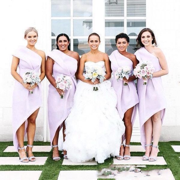 2018 новый летний атлас ruched фрейлина платья дешевые свадебный гость вечерние платья sexy одно плечо high low платья невесты, White;pink 
2018 новый летний атлас ruched фрейлина платья дешевые свадебный гость вечерние платья sexy одно плечо high low платья невесты, White;pink