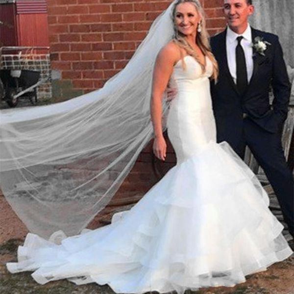 2019 последние свадебные платья русалки каскадные оборками снизу элегантная милая зашнуровать плюс размер свадебные платья платья невесты, White 
2019 последние свадебные платья русалки каскадные оборками снизу элегантная милая зашнуровать плюс размер свадебные платья платья невесты, White