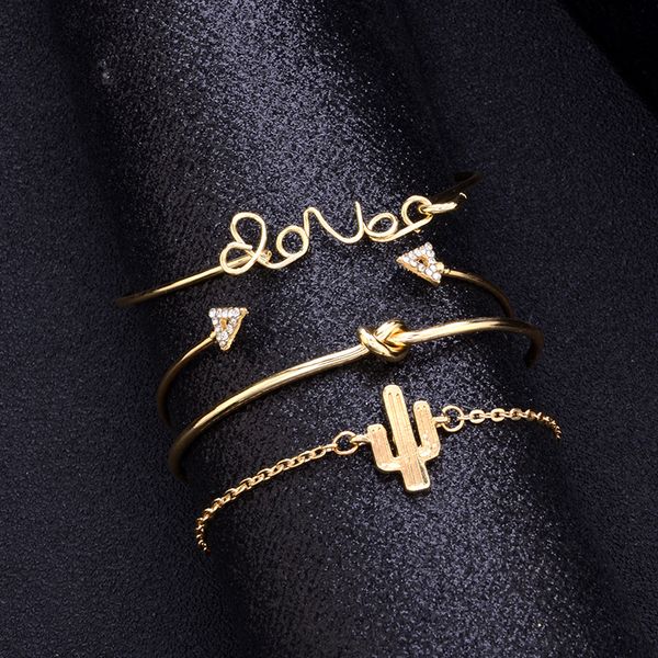 love letter cactus knotted 4 piece set bracelet retro triangle crystal jewelry bracelet for women jewelry gift, Golden;silver
love letter cactus knotted 4 piece set bracelet retro triangle crystal jewelry bracelet for women jewelry gift, Golden;silver