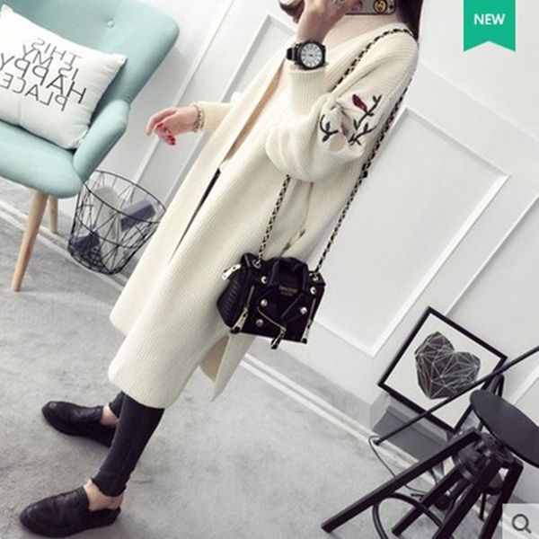 long sleeve cardigans sweater women 2017 autumn winter fashion new long knitted female cartoon cardigan sweaters women coat, White;black
long sleeve cardigans sweater women 2017 autumn winter fashion new long knitted female cartoon cardigan sweaters women coat, White;black