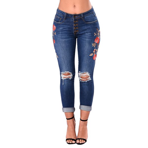 womens skinny slim trousers corner embroidered small feet elastic jeans denim, Blue
womens skinny slim trousers corner embroidered small feet elastic jeans denim, Blue